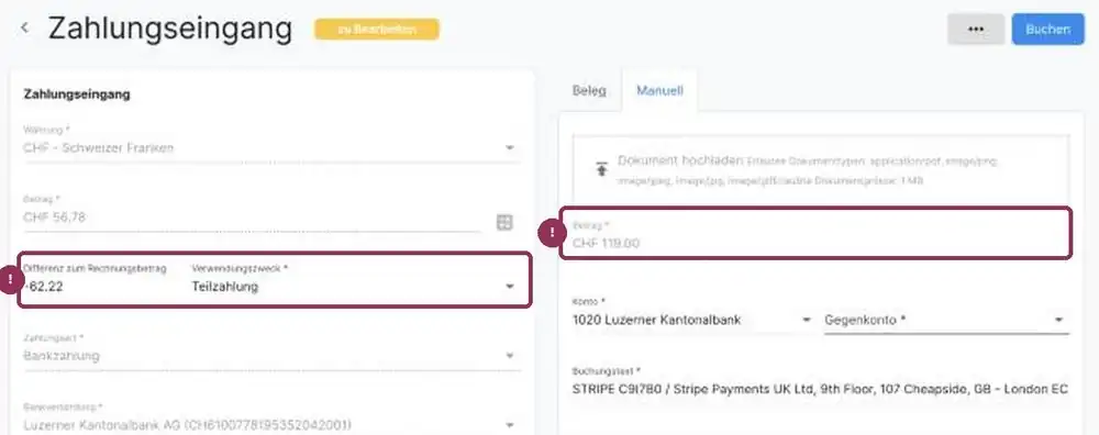 AbaNinja: versehentlich gew&auml;hlte Rechnung erzeugt eine Teilzahlung