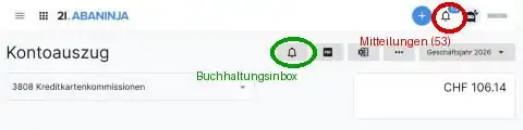 AbaNinja: Glocke der Buchhaltungsinbox und Glocke der Mitteilungen