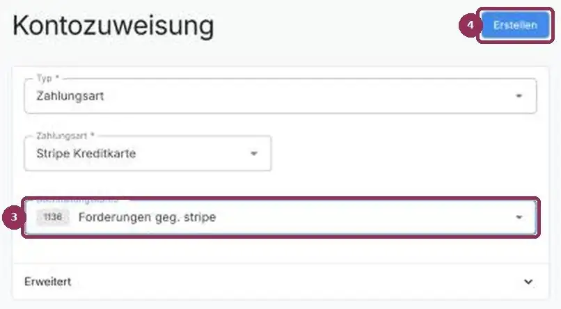 AbaNinja Kontozuweisung f&uuml;r die Zahlungsart Stripe Kreditkarte