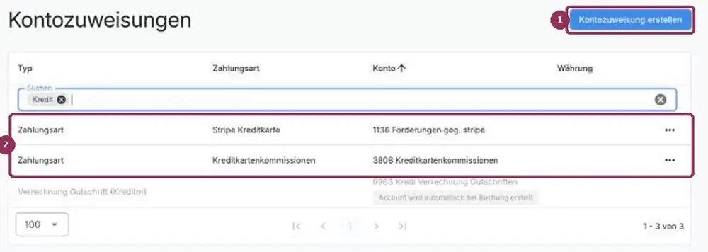 AbaNinja Liste der Kontozuweisungen
