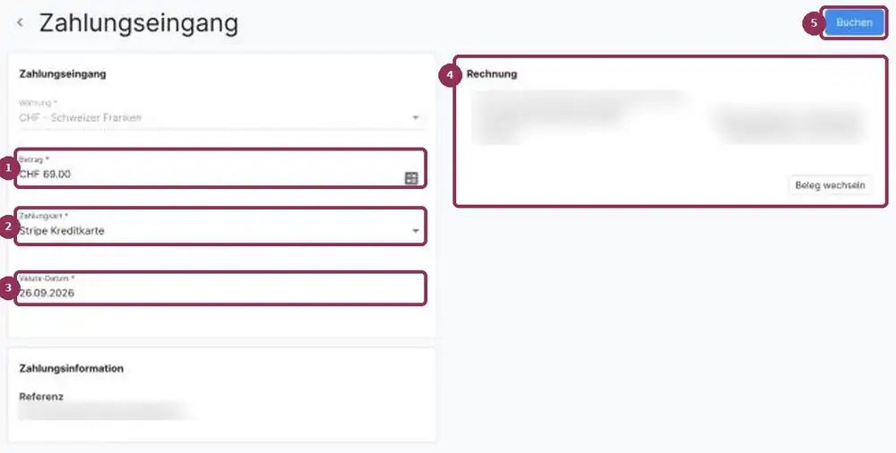 AbaNinja Zahlungseingang mit Zahlungsart Stripe Kreditkarte